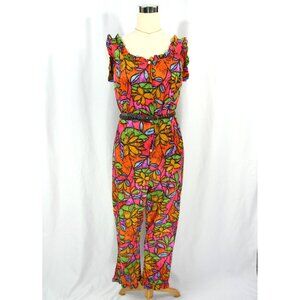 Vintage Trillium Colorful Floral Button Front One Piece Jumpsuit Romper S 1960s
